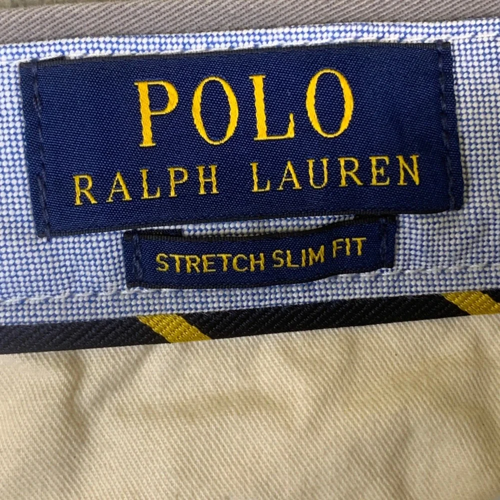 Polo Ralph Lauren Mens Stretch Slim Fit Chino Pants Grey 34x32 Cotton Twill